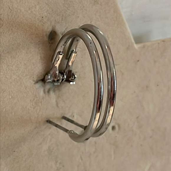 1 1/8” silver tone hoop earrings with Omega back closures - Picture 5 of 10